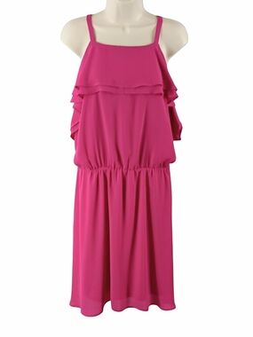 Maurices Hot Pink Midi Dress with Ruffle Overlay